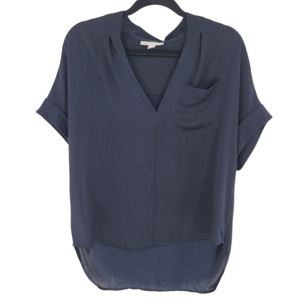 The White Company White Label womens 14 Navy blue Washed Satin Pocket shirt